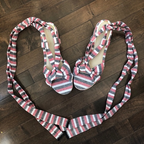 Zara Striped Tie-up Wrap Wedge Sandals Size 7.5/38 - Picture 4 of 11